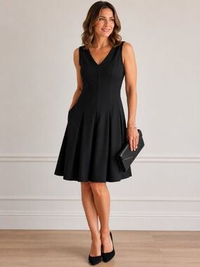 Worthington Black Fit & Flare Pleated Dress Size 4